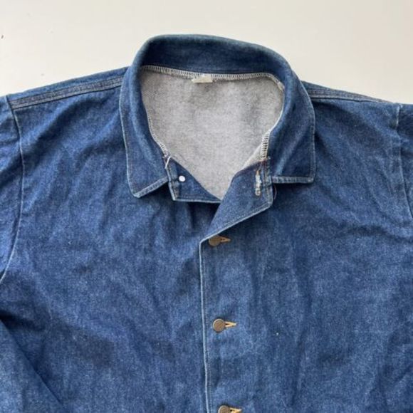 VINTAGE EARLY PRISON BLUES DENIM POCKETED CHORE JACKET COAT MADE IN USA XL RARE - Picture 2 of 9